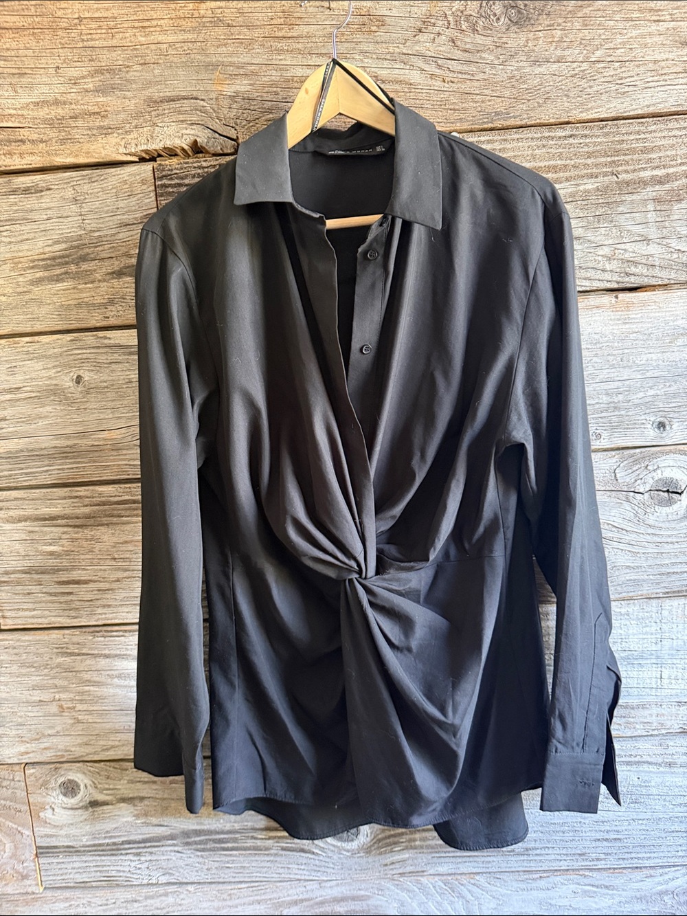 Zara Black Twist-Knot Dress Shirt